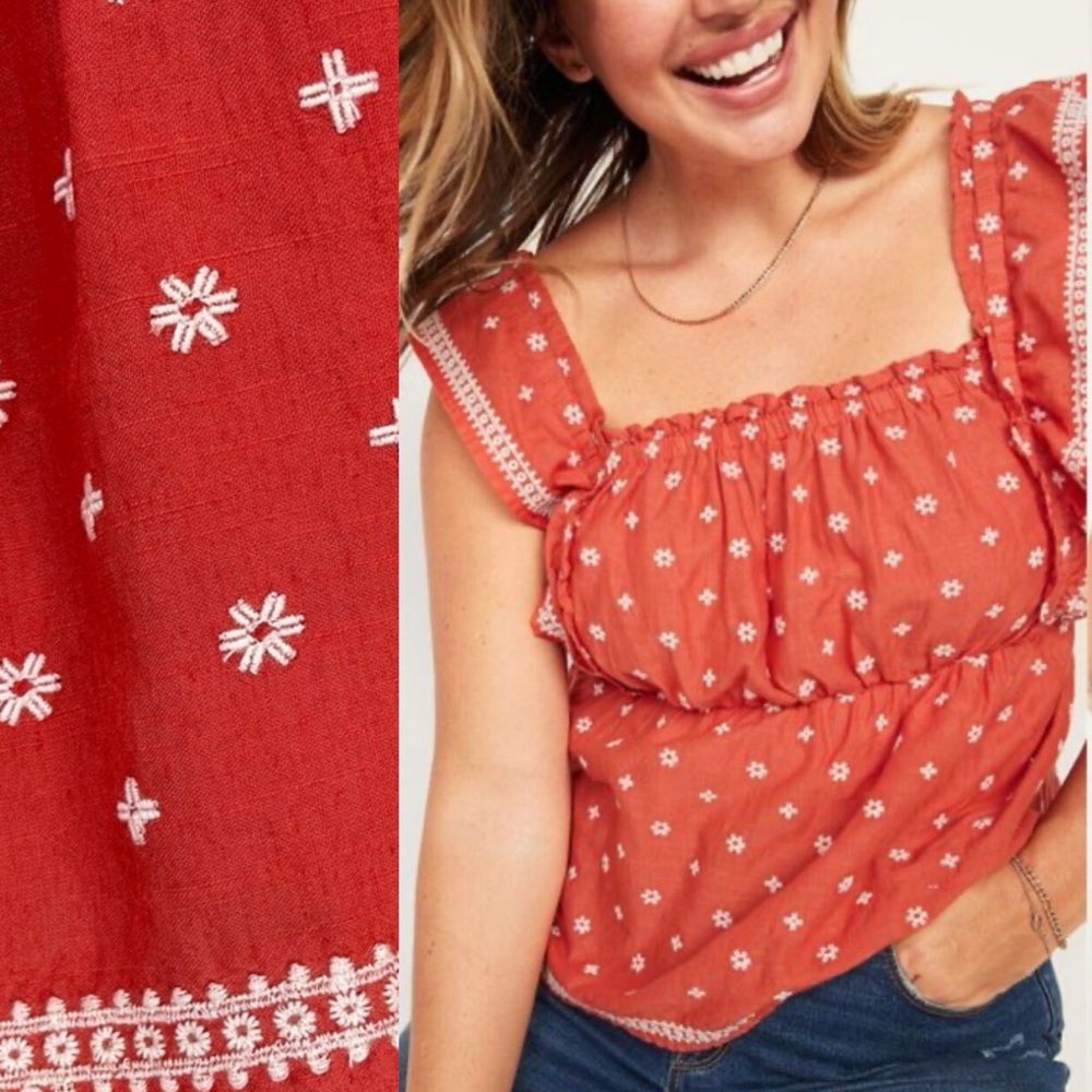 Old Navy Red Floral Blouse